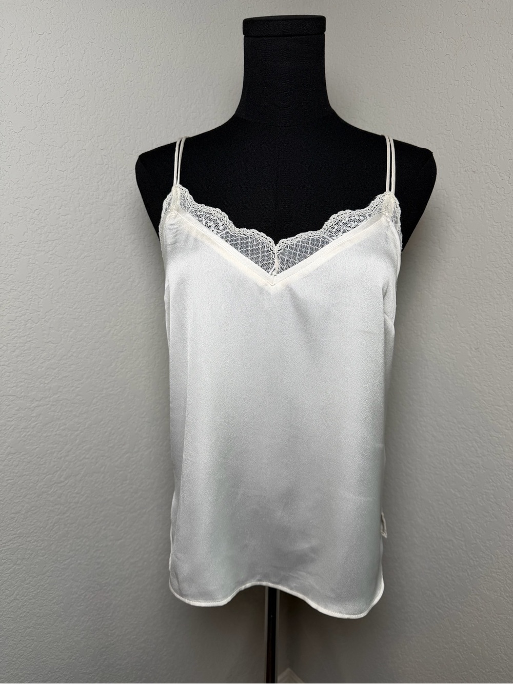 Abercrombie & Fitch Ivory Satin Lace-Trim Camisole